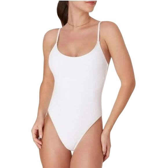 EUC Andie Swim Women's The Laguna Swimsuit White Ribbed Size Medium 2252 - Picture 1 of 14
